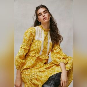 Laura Ashley & Urban Outfitters Women's Yellow Floral Prairie Dress Size XS